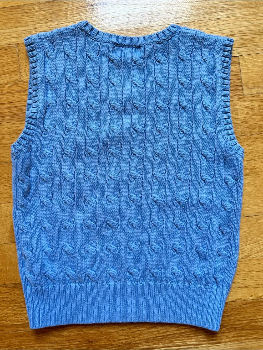 Polo by Ralph Lauren Light Blue with Yellow Pony Cable-Knit V-Neck Sweater Vest